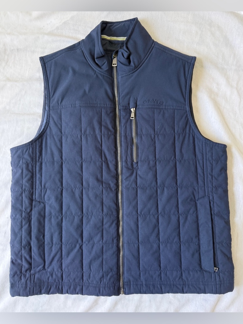 Orvis Navy Quilted Vest Mens Large Full Zip Outdoor Lightweight Puffer